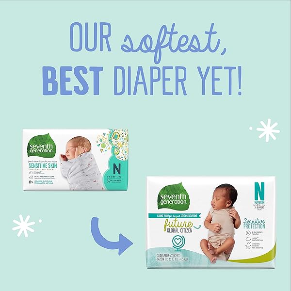 SEVENTH GENERATION BABY DIAPERS, SENSITIVE PROTECTION, SIZE NEWBORN, 31 COUNT