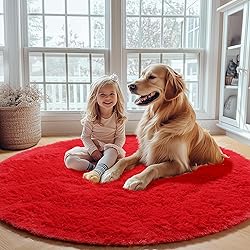 ONASAR Red Round Area Rug 4x4, Soft Bedroom Circle