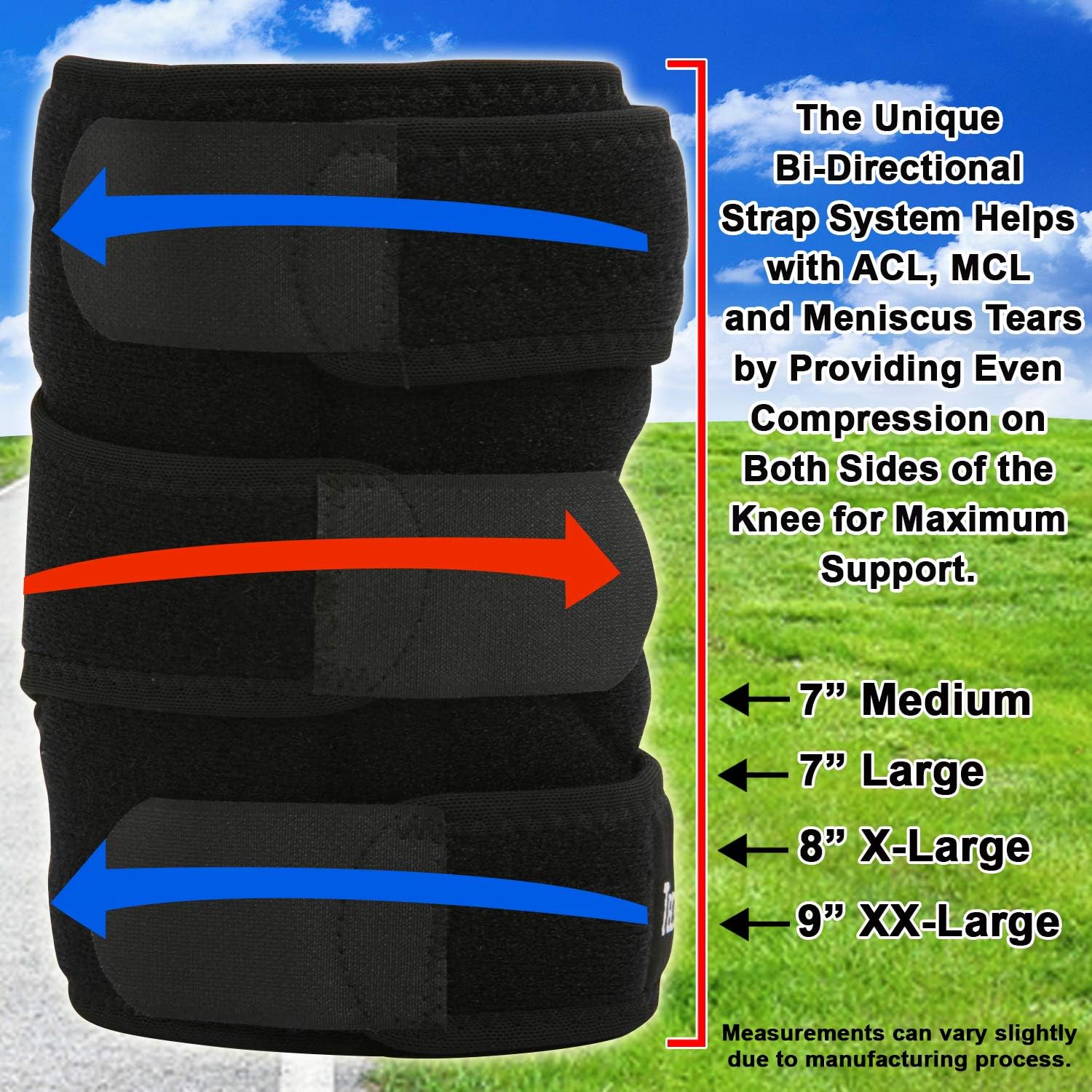 TechWare Pro Knee Brace Support - Relieves ACL, LCL, MCL, Meniscus Tear, Arthritis, Tendonitis Pain. Open Patella Dual Stabilizers Non Slip Comfort Neoprene. Adjustable Bi-Directional Straps - 4 Sizes: Sports & Outdoors