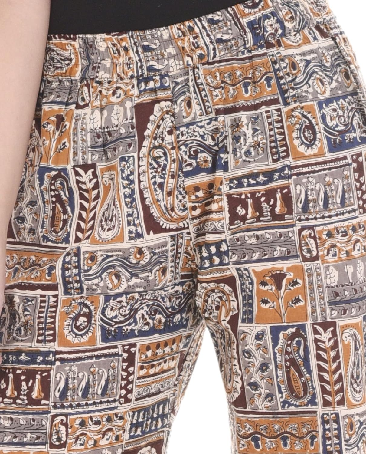 palakh women's cotton printed straight palazzo trouser (dark brown)