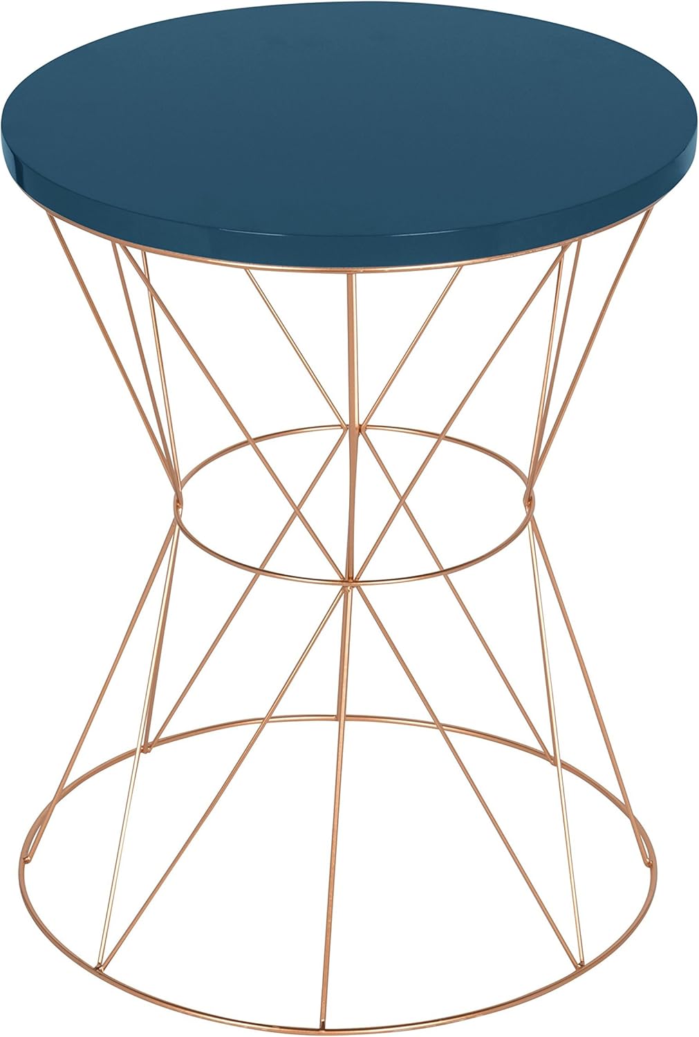 Kate and Laurel Mendel Round Metal End Table, Blue Top with Rose Gold Base