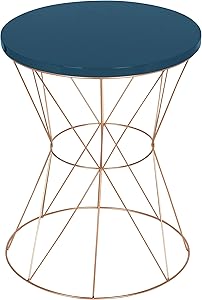 Kate and Laurel Mendel Round Metal End Table, Blue Top with Rose Gold Base