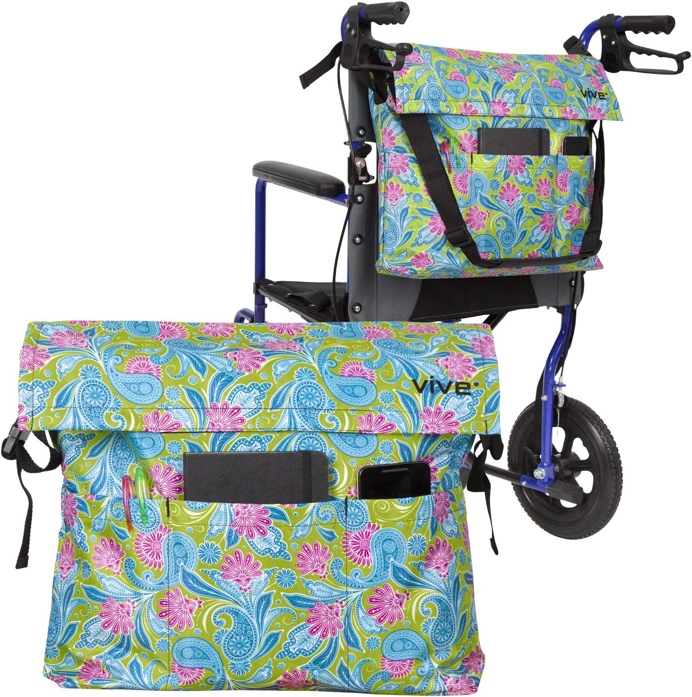 Vive Wheelchair Bag - Wheel Chair Storage Tote Accessory for Carrying Loose Items and Accessories - Travel Messenger Backpack for Men, Women, Handicap, Elderly - Accessible Pouch and Pockets: Health & Personal Care