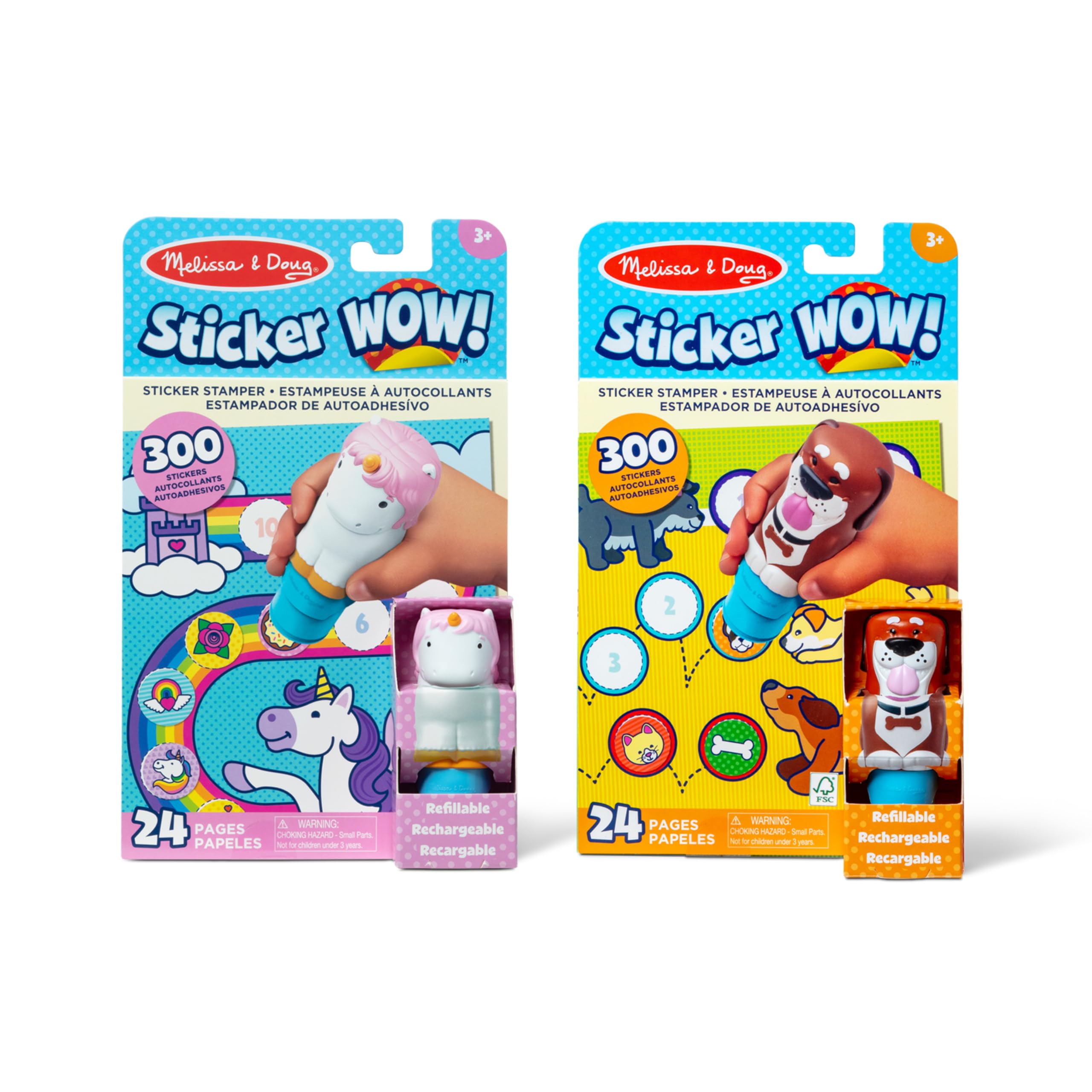 Photo 1 of Melissa & Doug Sticker Wow!™ Dog and Unicorn Bundle: 2 24-Page Activity Pads, 2 Sticker Stampers, 600 Stickers, Arts and Crafts Fidget Toy Collectible Characters