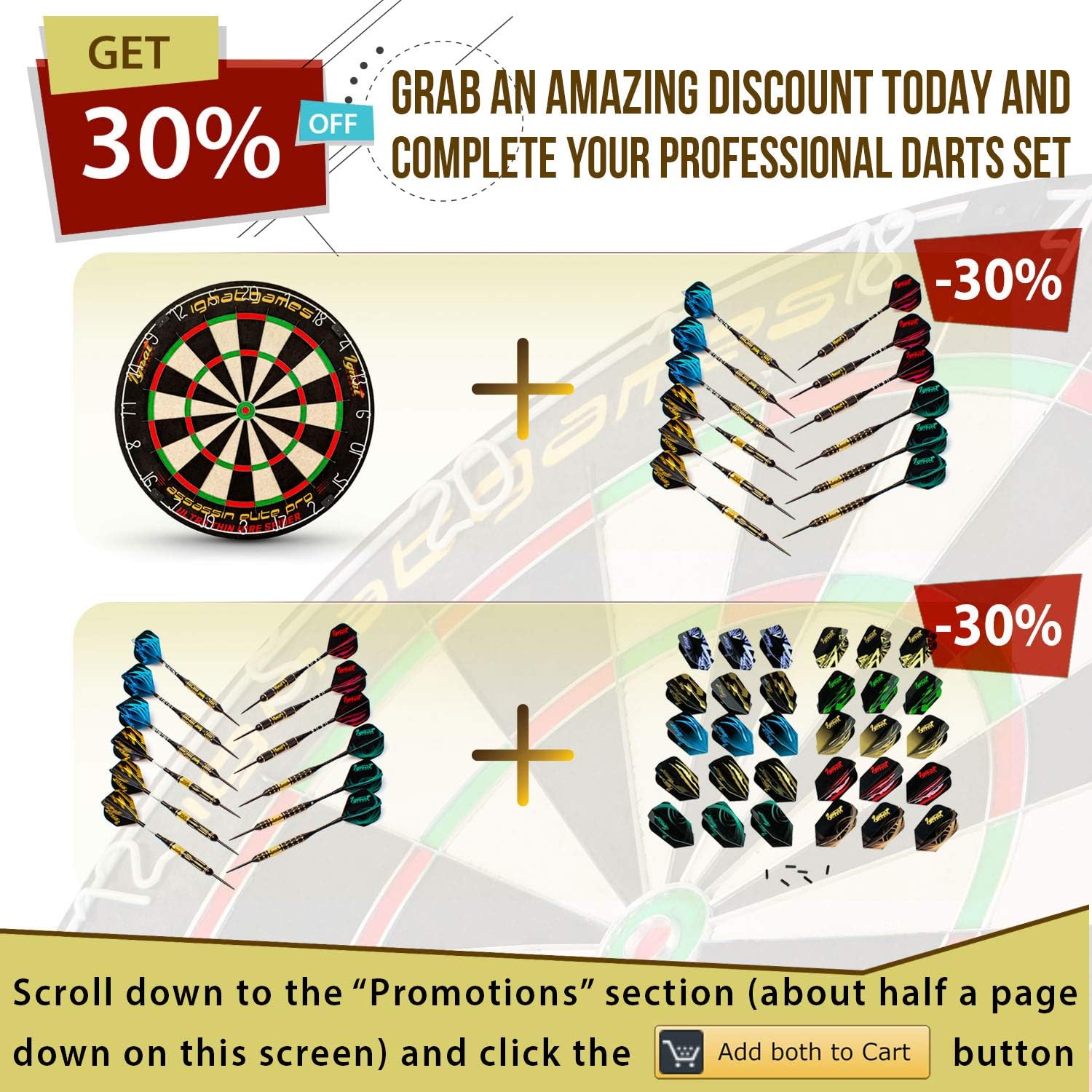 Professional Dart Board Set - Bristle/Sisal Tournament Dartboard with Complete Staple-Free Ultra Thin Wire Spider + 6 Steel Tip Darts + Darts Measuring Tape + Darts Guide (Assassin Elite Pro) : Sports & Outdoors