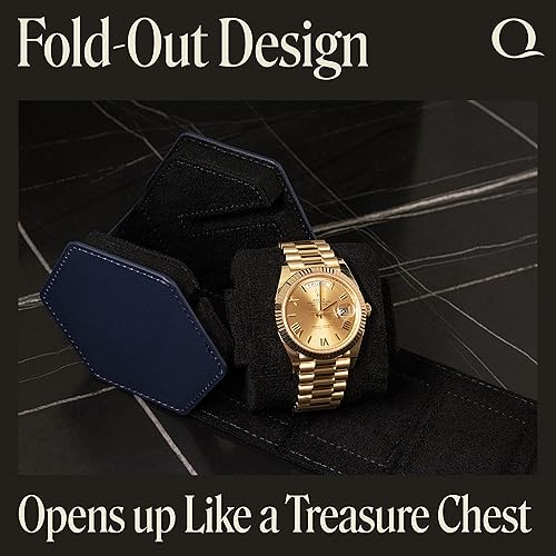 QWATCHBANDS Leather Watch Cases for Men Hexagon Single Double Watch  Roll Travel Case Genuine Napa Leathe