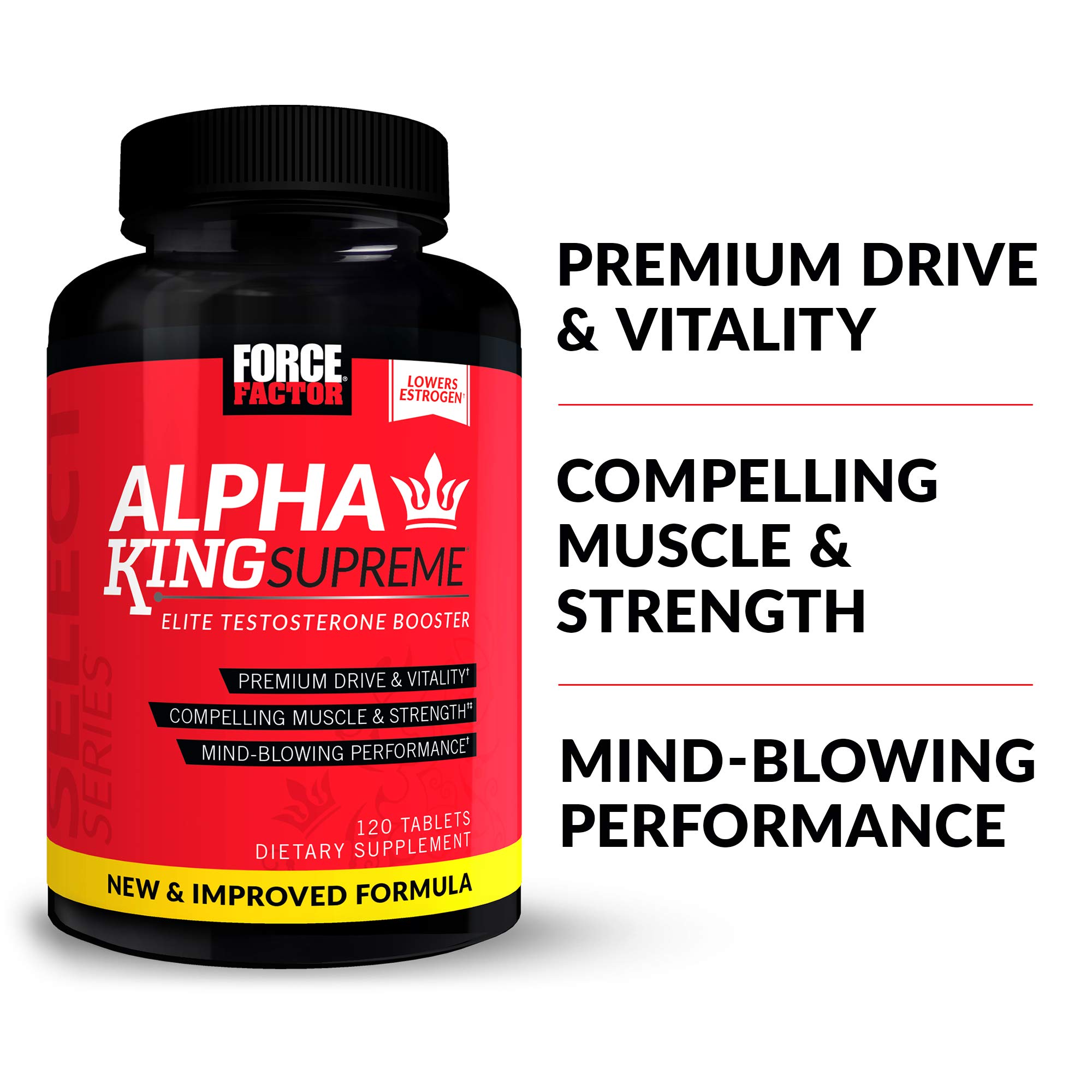 FORCE FACTOR Alpha King Supreme, 2-Pack, Testosterone Booster for Men with Fenugreek Seed & Ashwagandha to Increase Drive & Vitality, Boost Performance, Build Muscle & Strength, 120 Tablets