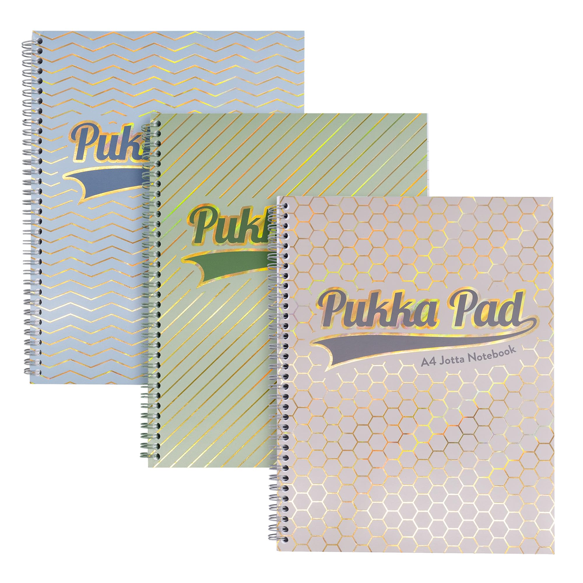 Pukka Pad Haze A4 Jotta Notebook – Pack of 3 Card Cover Wire-Bound Notepads with 200 Pages, 100 Sheets of 80GSM 8mm Feint Ruled Paper – 4-Hole Punched for School Notes, Office Projects, and Home Memos