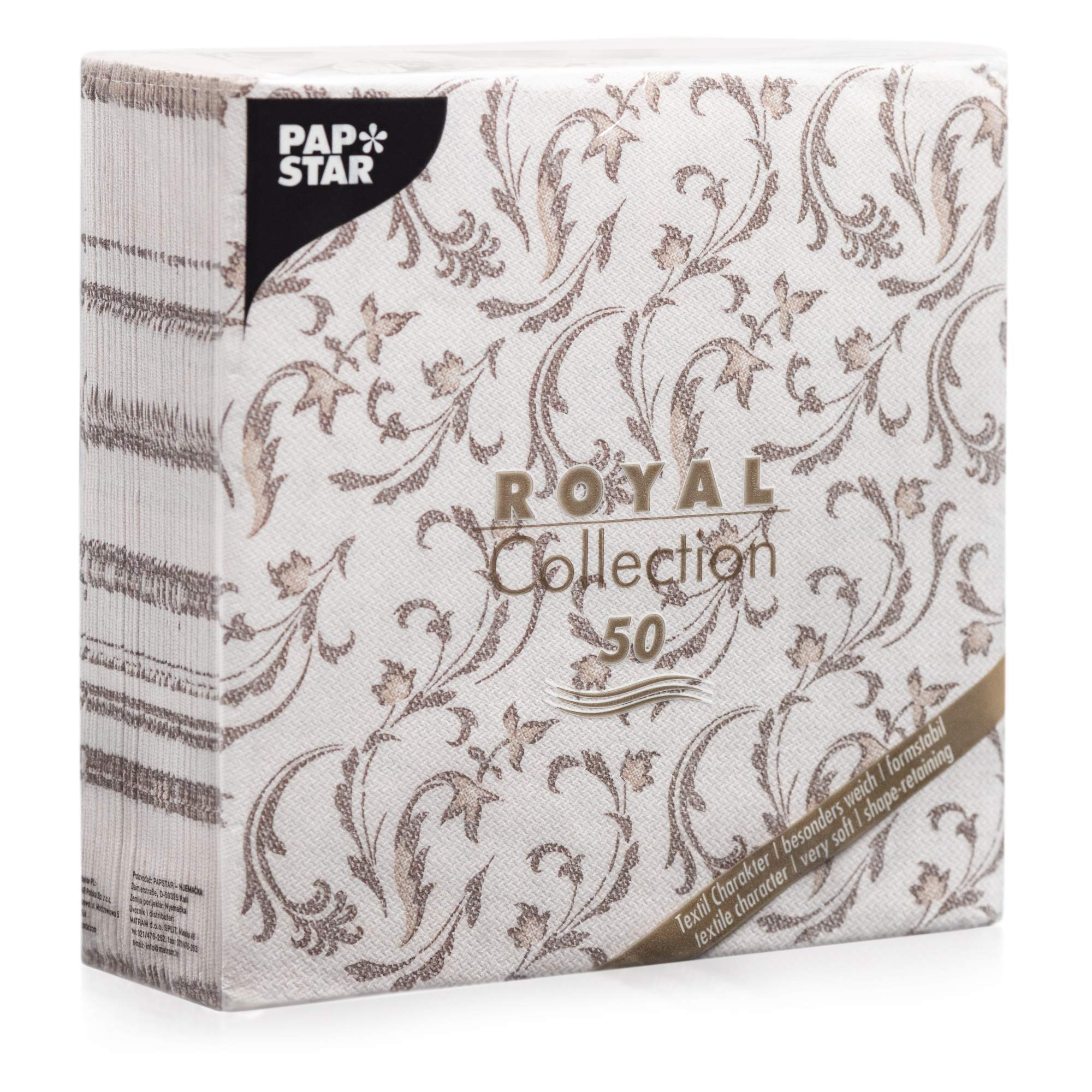 Papstar Royal Collection #85004 Serviettes 1/4 Fold 40 cm x 40 cm Brown Damascato