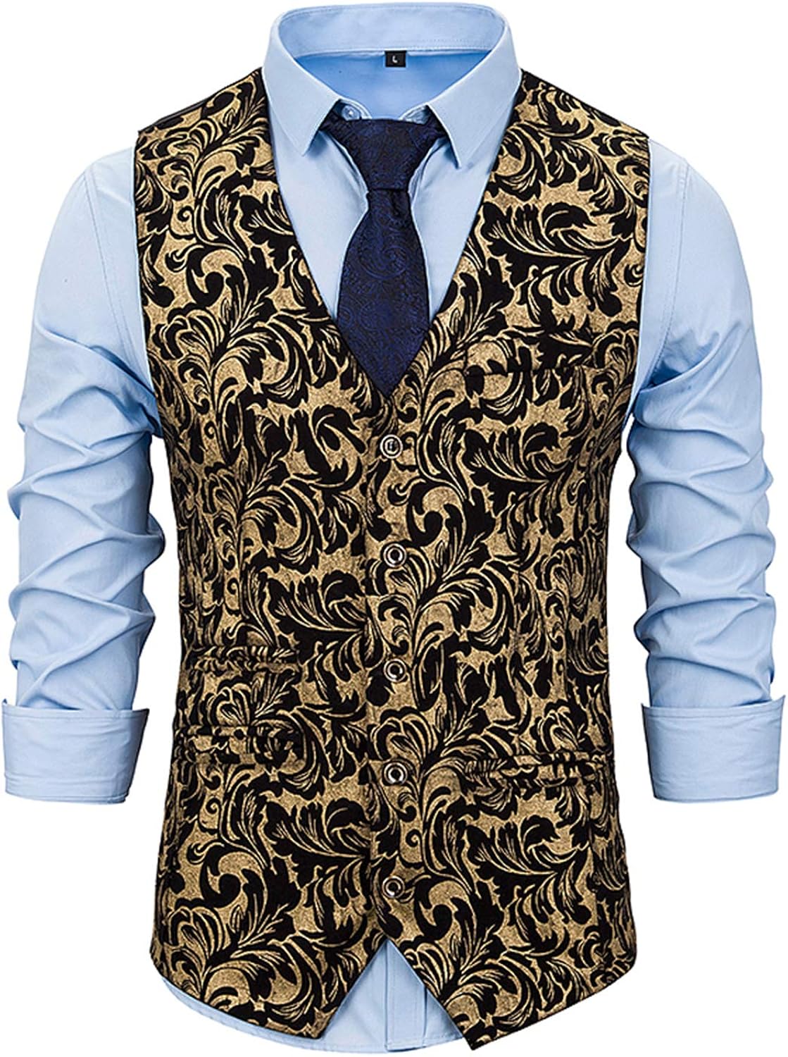 STTLZMC Mens Paisley Waistcoat Single Breasted Slim Fit Button Down