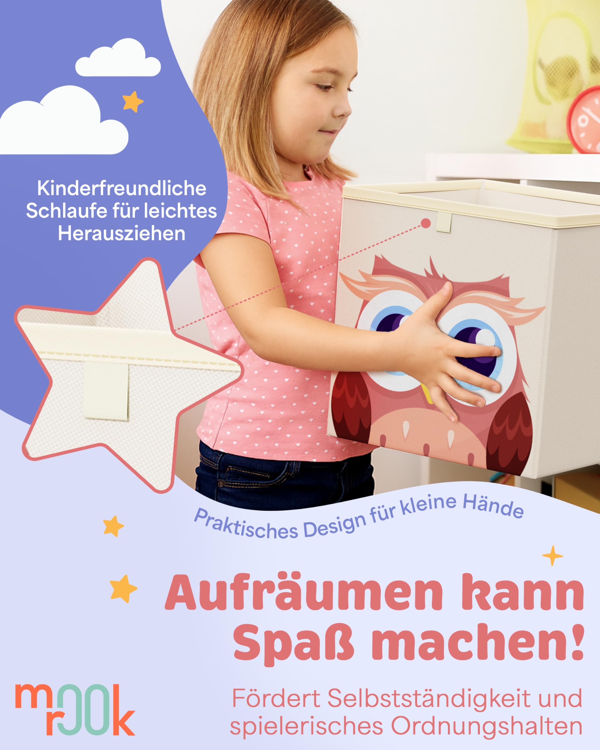 mookrook Aufbewahrungsbox Kinderzimmer 4er Set – Kallax Boxen Kinder, praktische Organizer Kinderzimmer, Spielzeug Aufbewahrungsbox Kinder 3