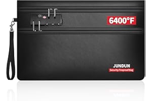 JUNDUN Fireproof Money Bag with Lock(11" x 7.5"), 6400℉ Fireproof Bag for Cash with 12 Layers Heat Insulated, Dual Zipper Fire Safe Pouch for Important Valuables with Passports, Jewellery