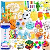 76 Pack Sensory Fidget Toys Set, Stress Relief and Anti-Anxiety Bundle Sensory Toys for Kids Adults, Cool Fidget Packs with Mochi Squishy, Magic Rainbow Ball, Motion Timer, Flippy Chain,Stress Ball...