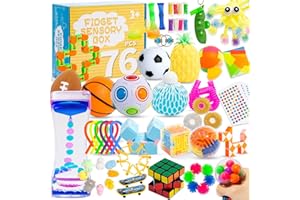 PROJOYOU 76 Pack Sensory Fidget Toys Set, Stress Relief and Anti-Anxiety Bundle Sensory Toys for Kids Adults, Cool Fidget Packs with Mochi Squishy, Magic Rainbow Ball, Motion Timer, Flippy Chain,Stress Ball...