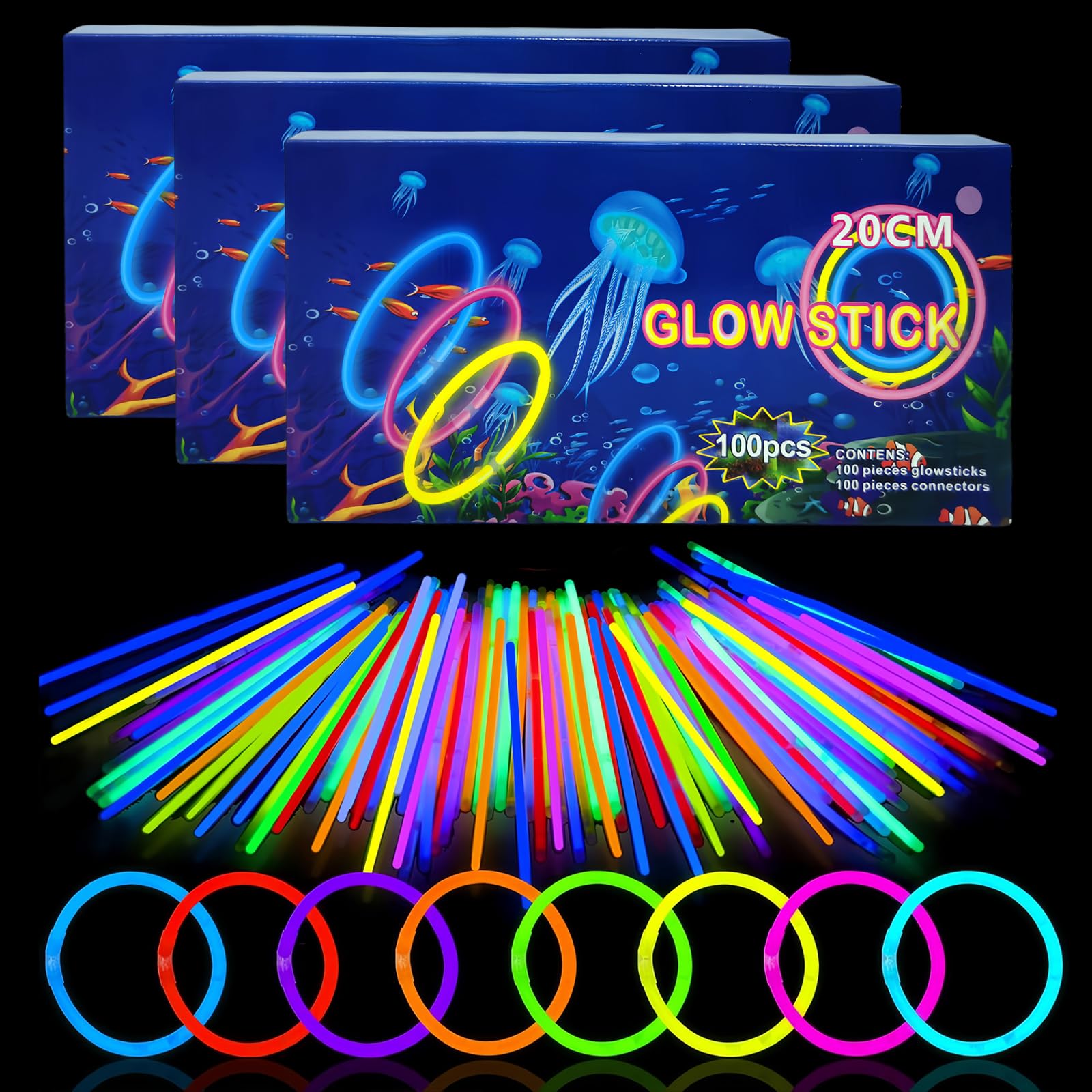 YAAVAAW 100Pcs White Glow Sticks Party Packs,Glow in the Dark Party Supplies,Children Glow Stick Necklaces Bracelets,20cm Glowsticks Bulk for Kids Adults Halloween Christmas Easter Party Bag Fillers