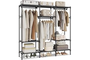 SONGMICS Clothes Rack,72 Inch Large Capacity Portable Closet, Heavy Duty Wardrobe Closet Organizer with Hanging Rails and Shelves, Total Load 330 lb, Easy Assembly, for Bedroom, Black URDR211B01