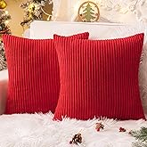 Softalker Christmas Pillow Covers 18x18 Set of 2, Super Soft Boho Striped Corduroy Pillow Cover, Xmas Decorative Throw Pillows for Sofa Couch Cushion Living Room Christmas Holiday Decor, Red