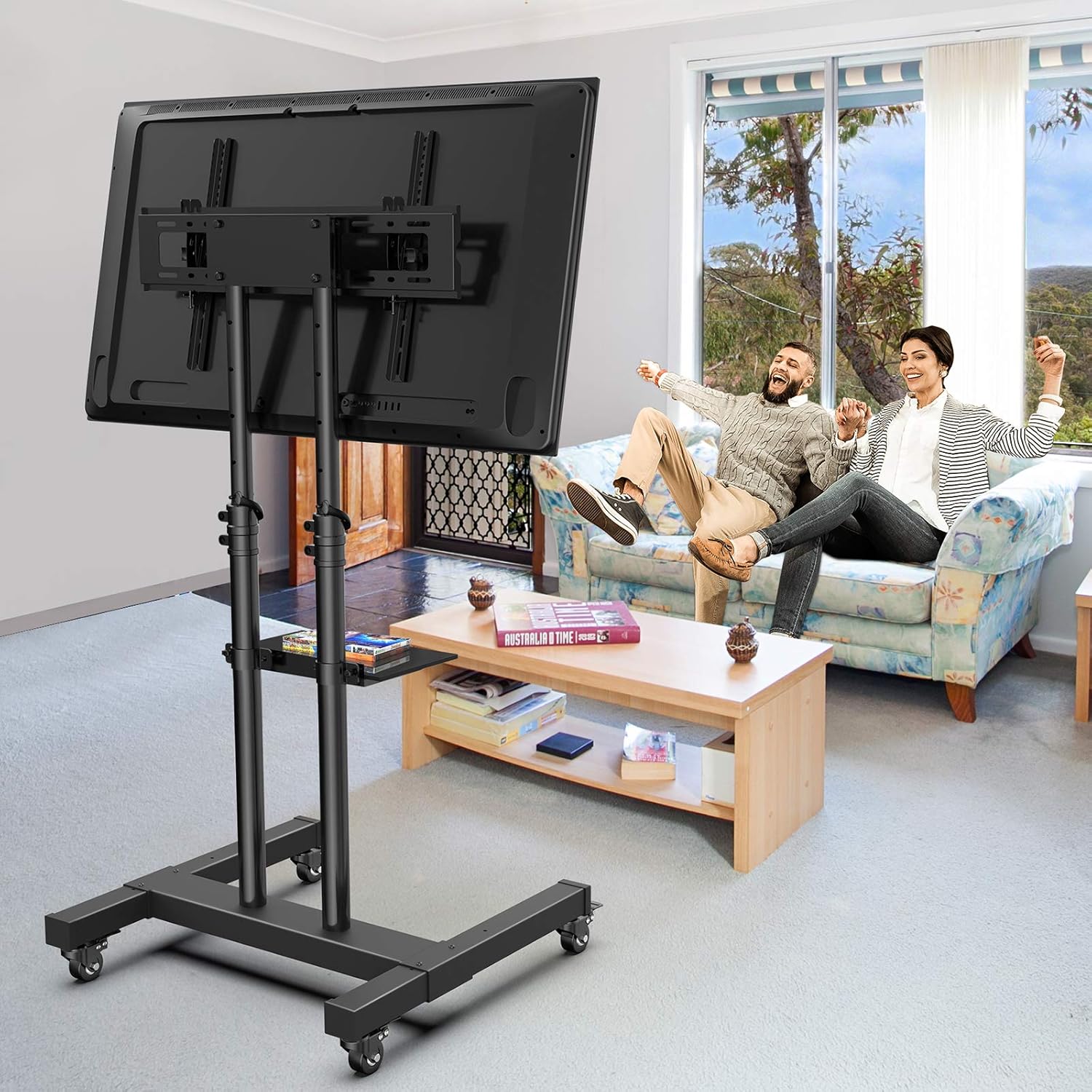 Mobile TV Stand with Wheels for 32-60 Inch LED Flat/Curved Panel Screen TVs Tilting TV Cart Height Adjustable Max VESA 600×400mm Rolling Floor Trolley Stand w/Shelf Supports TV up to 99lbs - PGTVMC03: Electronics