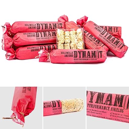 XXL Holzwolle Anzünder in Dynamitoptik, 12 Stück,Brenndauer ca. 1h / Stück, Kamin-Anzünder und Grill-Anzünder (Ofen-anzünder,