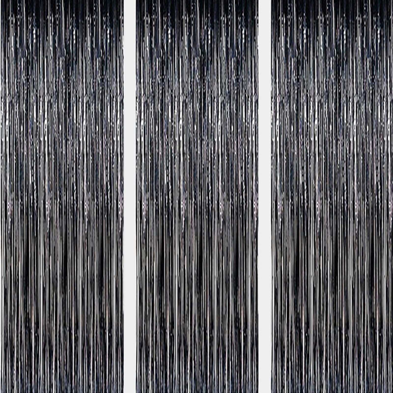 AILEXI 3 Pack 3ft*8ft Metallic Tinsel Curtains Foil Fringe Shimmer Streamers Curtain Door Window Decoration for Party Supplies - Black