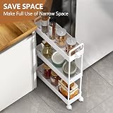 SOLEJAZZ 3-Tier Slim Storage Trolley Cart with 6 Hooks White Plastic view 4