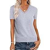 ANRABESS Women Wool Blend Sweater Summer 2026 Short Sleeve V Neck Pullover Top Business Casual Outfit Beach Vacation Clothes