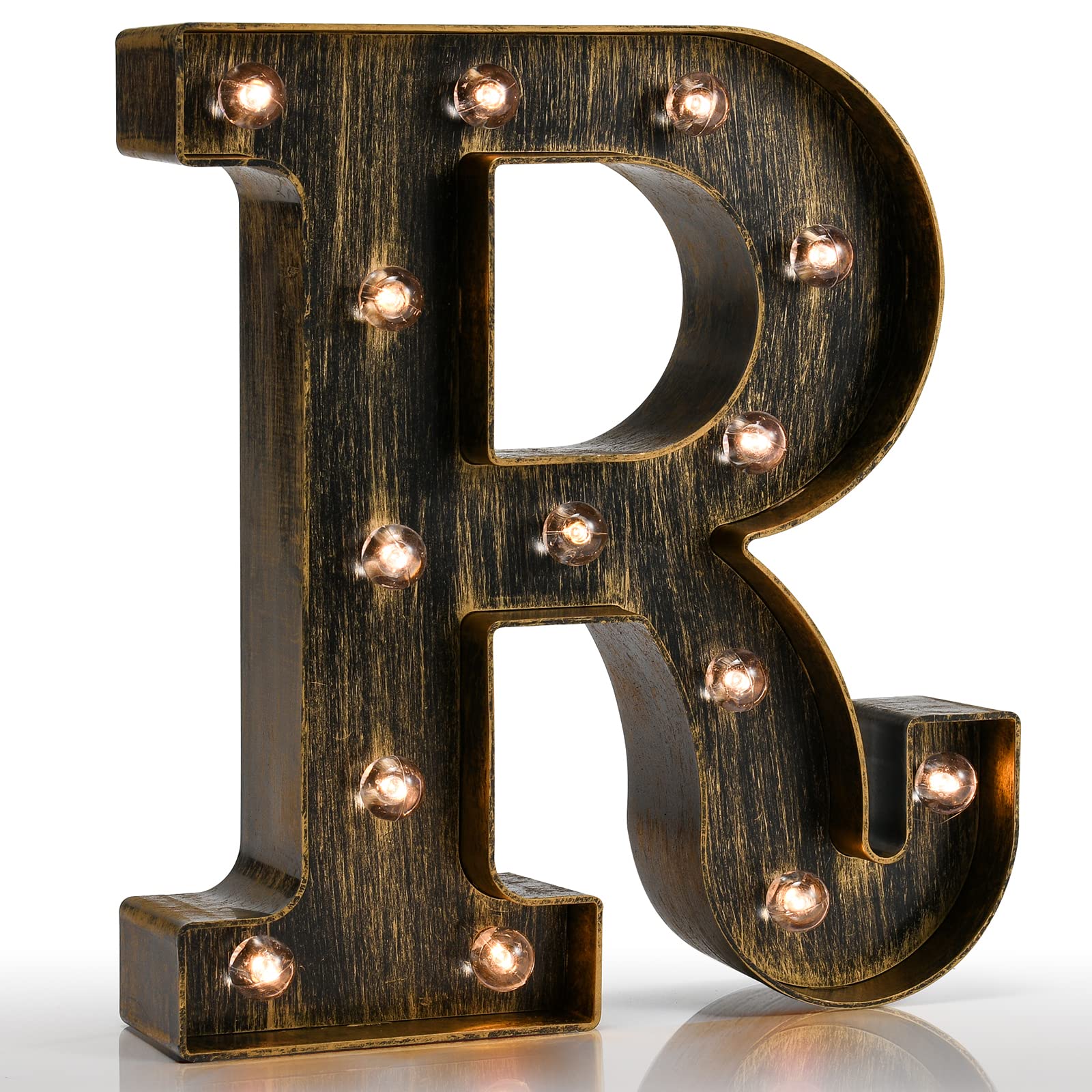 Photo 1 of Vintage Light Up Marquee Letters with Lights – Illuminated Industrial Style Lighted Alphabet Letter Signs - Coffee Bar Apartment Bedroom Wall Home Initials Decor - R