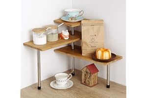 HYNAWIN 3 Tier Corner Shelf Corner Floating Shelves Shower Corner Shelves Corner Shelving Bamboo & Metal Storage Spice Rack-Desk Bookshelf Kitchen Organizers and Storage Adjustable Rack