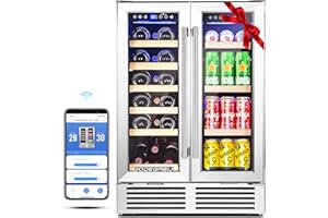 BODEGA Wine and Beverage Refrigerator, 24 Inch Dual Zone Wine Cooler, with Smart APP Control and 2 Safety Locks,Soft LED Light Hold 19 Bottles and 57 Cans, Built-In or Freestanding