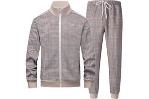 PYALT Men's Tracksuits Long Sleeve Casual Sweatsuit Full-zip Suits Velour Track 2 Piece Set Blue Khaki and Black