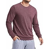 PINSPARK Men's Long Sleeve Shirts Crew Neck T-Shirt Casual Pullover Tees Soft Stretch Basic Tee Shirt with Zipper Pocket