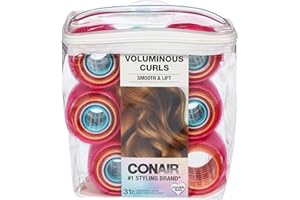 Conair Heatless Hair Curlers, Self-Grip Hair Rollers for Women Provide Lift & Volume, Assorted Sizes & Colors, 31 Count with Reusable Zippered Bag