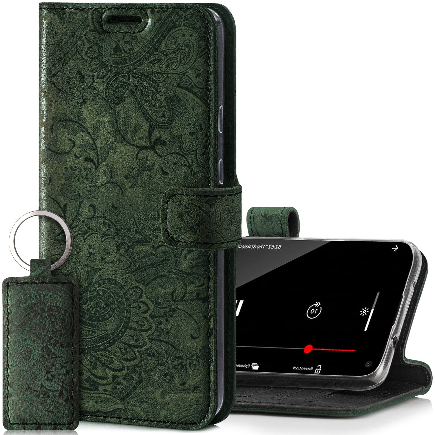 SURAZO Leather Wallet Mobile Phone Case Compatible with iPhone 12 Pro Max - Flip & Fold Smartphone Case with Stand, RFID Blocker, Magnet Closure, 3 Slots for Bank Cards - Handcrafted European Leather