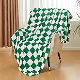 SOCHOW Checkered Flannel Throw Blanket, Soft Cozy Checkerboard Grid Pattern Fleece Blanket for Couch Bed Sofa, Pine Green 60 x 80 Inches
