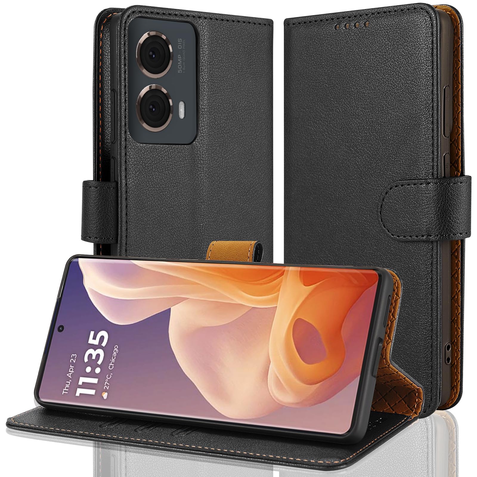 Case Collection for Motorola Moto G85 Case - Leather Folio Flip Kickstand Shockproof Phone Cover with RFID Blocking Card Slots Wallet for Motorola G85 5G Case Black