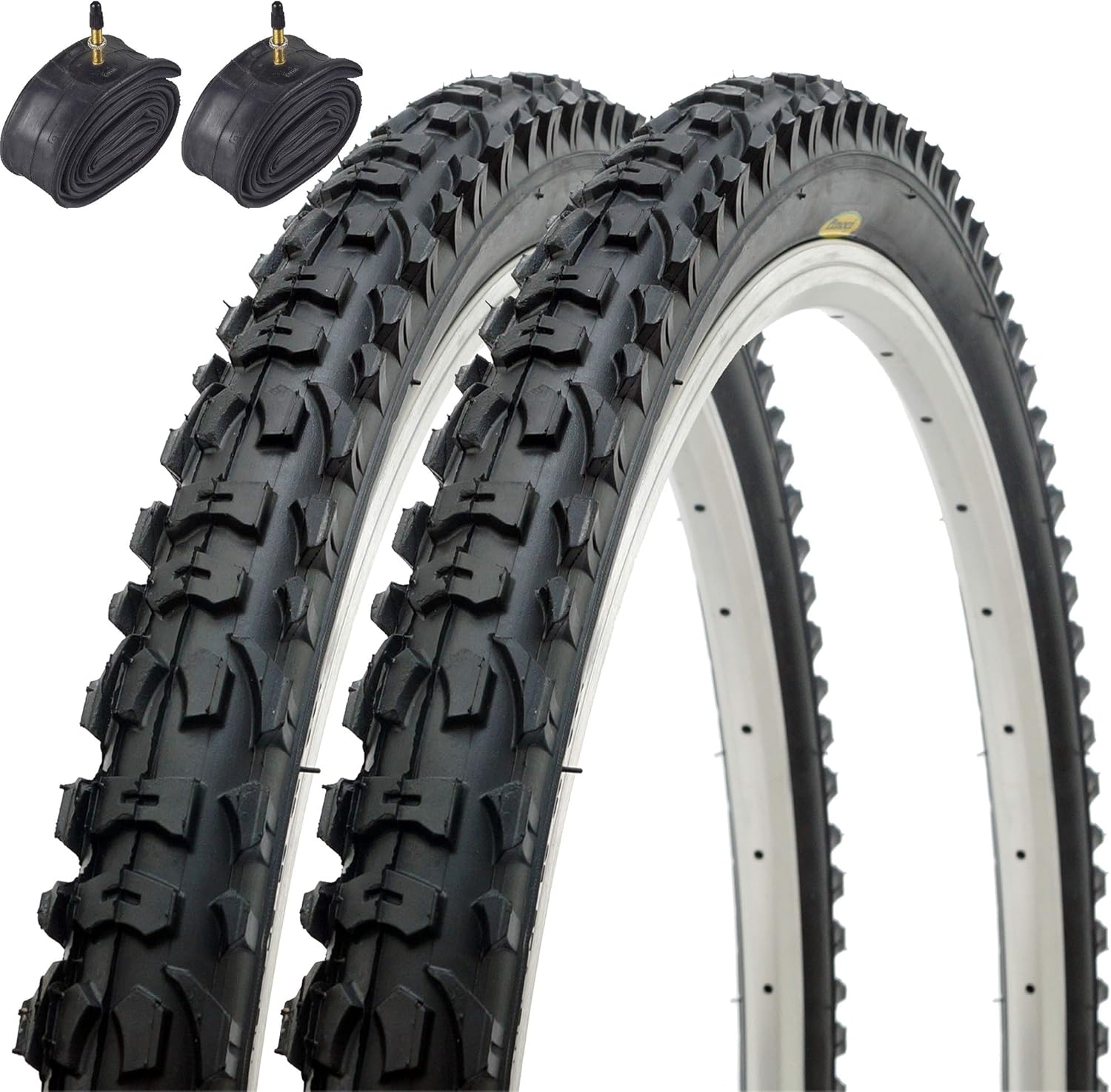 Pair of Fincci Set 26 x 1.95 Bike Tyre 50-559 Foldable Tyres with Presta Valve Inner Tubes for MTB Mountain Hybrid Bike Bicycle