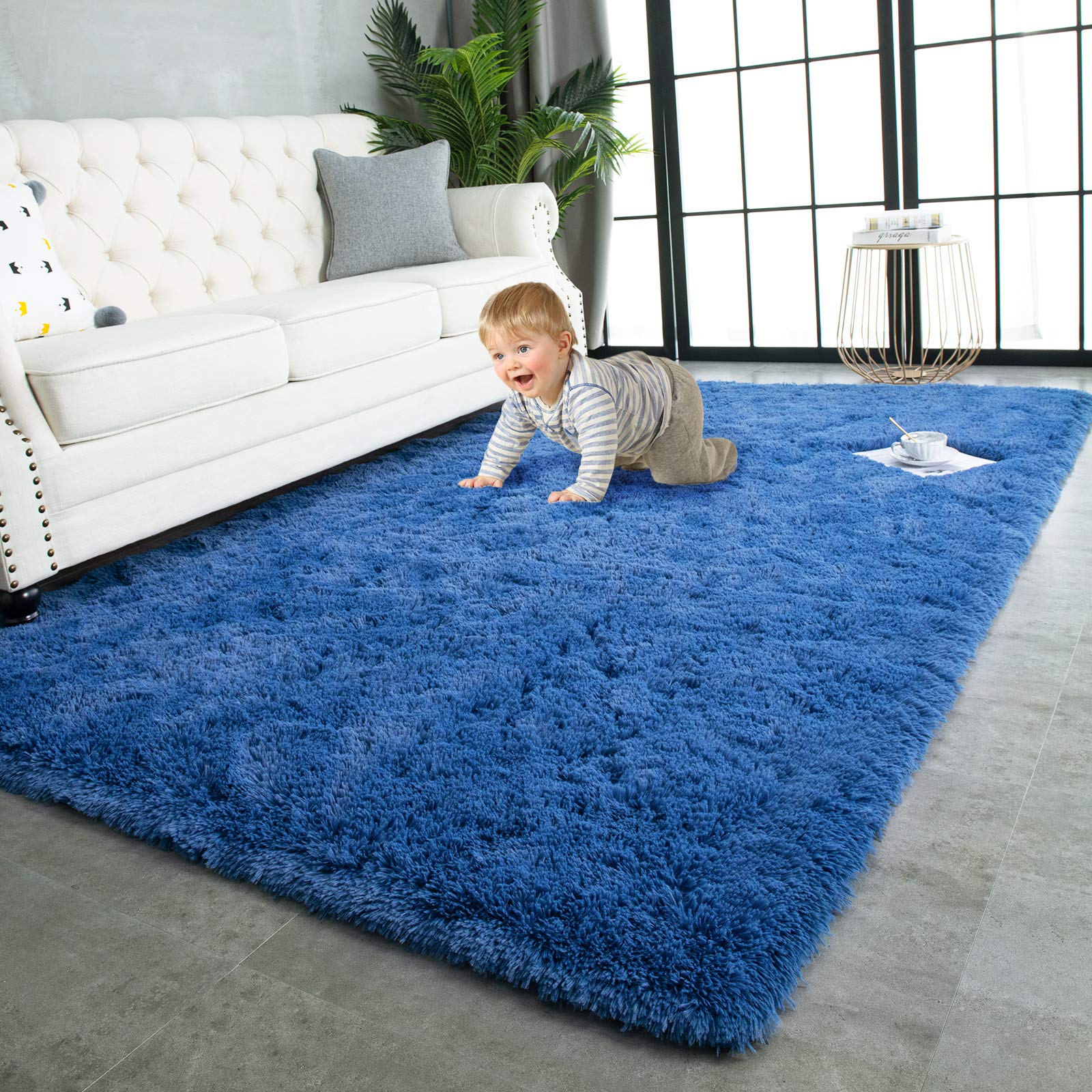 TWINNIS Super Soft Shaggy Rugs Fluffy Carpets, 4x5.9 Feet, Indoor Modern Plush Area Rugs for Living Room Bedroom Kids Room Nursery Home Decor, Upgrade Anti-Skid Durable Rectangular Fuzzy Rug, Indigo