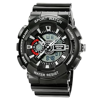 ETEVON Sport Mens Analog-Digital Chronograph Resin Strap Watch, X-Large Display Stealth Black Watch - Water and...