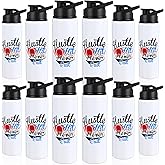 Hushee 12 Pcs 25 oz Baseball Water Bottles Bulk Aluminum Sport Bottles with Leakproof Lid Baseball Gift for Team Men Players Fan Coach(Hustle Hit)