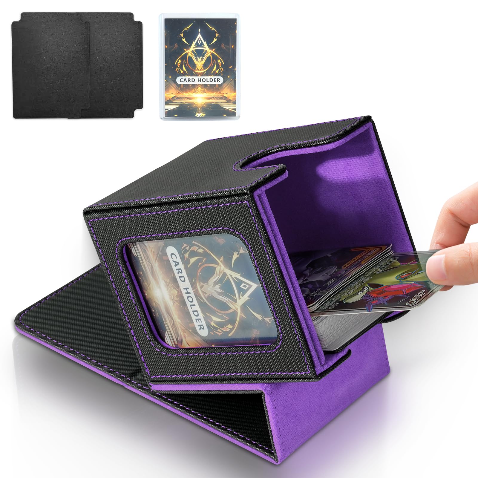 Jaffzora Card Deck Box for MTG Commander, Magnetic Card Display Case, TCG Card Storage Box, Holds 100 Double-Sleeved Cards, Black&Purple — image 1