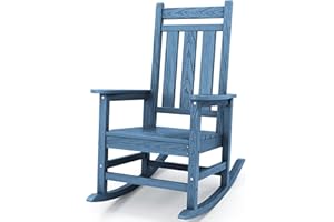 KINGYES Outdoor Rocking Chair, All-Weather Patio Rocking Chairs for Porch, HDPE Rocking Outdoor Chairs with High Back for Adult, Heavy Duty Outdoor Patio Rockers for Garden, Lawn, Blue