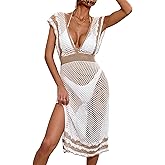 BreathSunny Womens Crochet Knit Cap Sleeve Beach Mini Dress Summer 2025 Backless V Neck Color Block Bathing Suit Cover Up