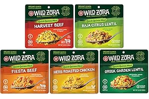 Wild Zora Organic Quinoa Bowls - Quick Prepared Meals, Instant Tasty Bowls, Pantry Staples Gluten-Free Meal with Lentils Plus 10g Olive Oil Packet - Variety (5-Pack)