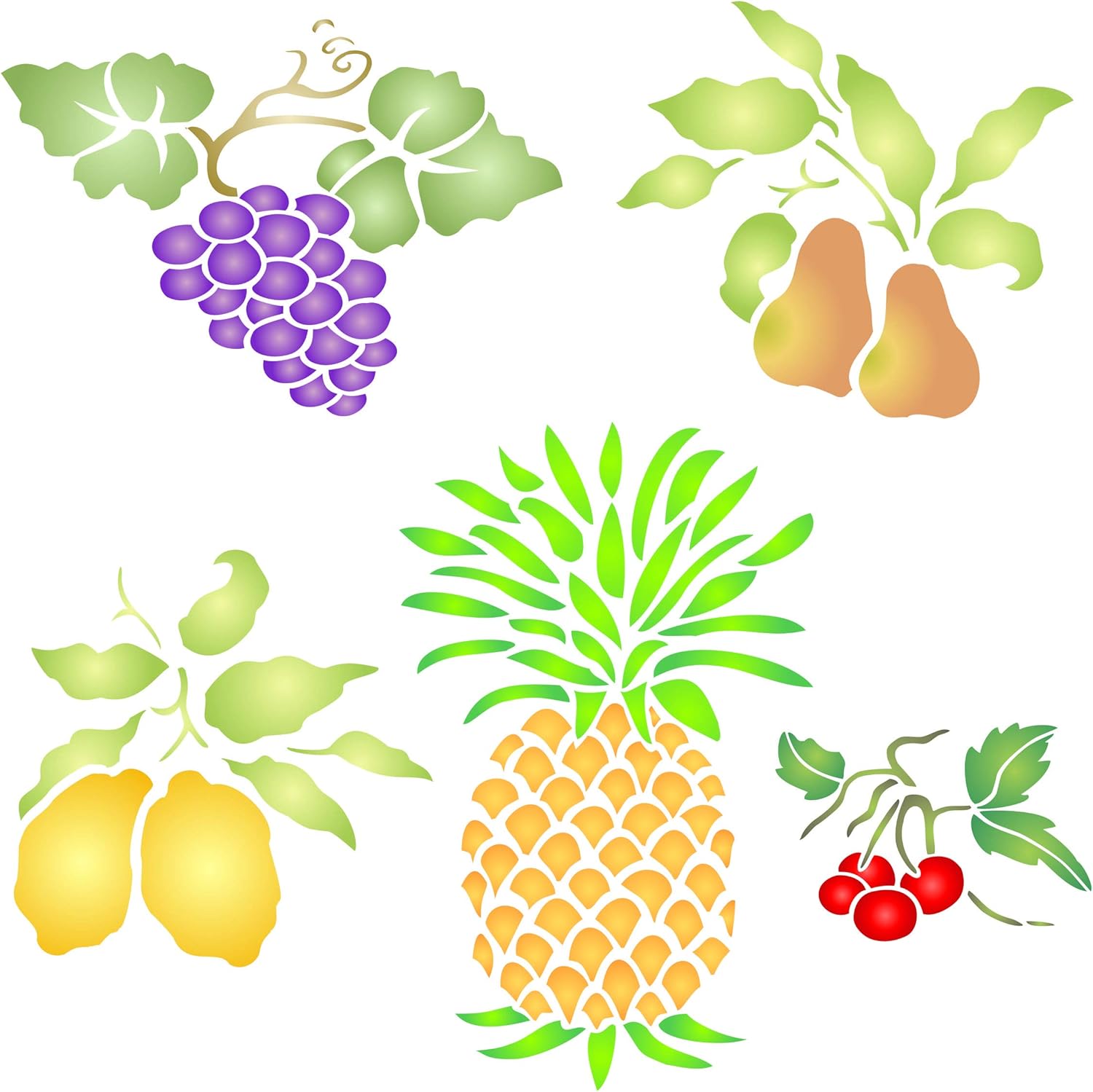 Fruit Stencil, 6.5 x 6.5 inch (S) Pear Grape Cherry