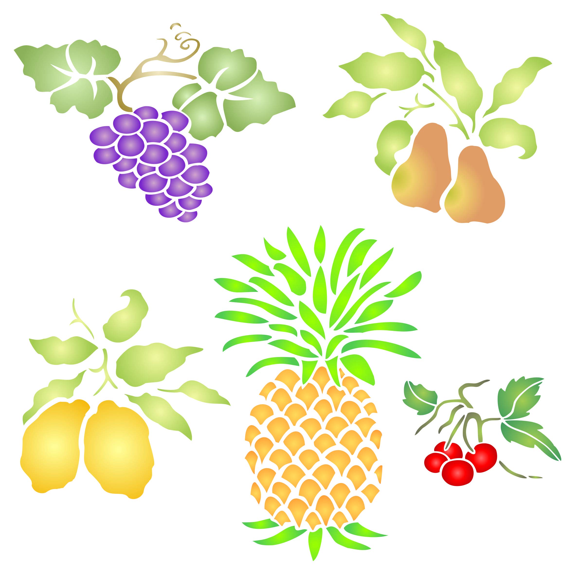 Fruit Stencil, 33 x 33 cm (L) - Pear Grape Cherry Pineapple Lemon Fruit Stencils