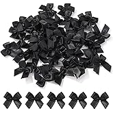 yoyokid 50 Pcs 1" Mini Satin Ribbon Bows, Tiny Crafts Bows Decoration for DIY Cheer Pins Clothespins Accessories Wedding Gift Box Ornament, Black