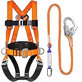 Safety Harness Fall Protection Kit with Shock Absorbing Lanyard, Roofing Work Harnesses Full Body Safety Harness for Construc