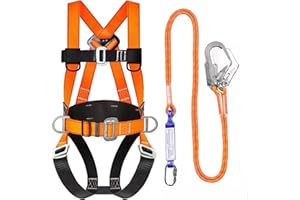 Safety Harness Fall Protection Kit with Shock Absorbing Lanyard, Roofing Work Harnesses Full Body Safety Harness for Construc