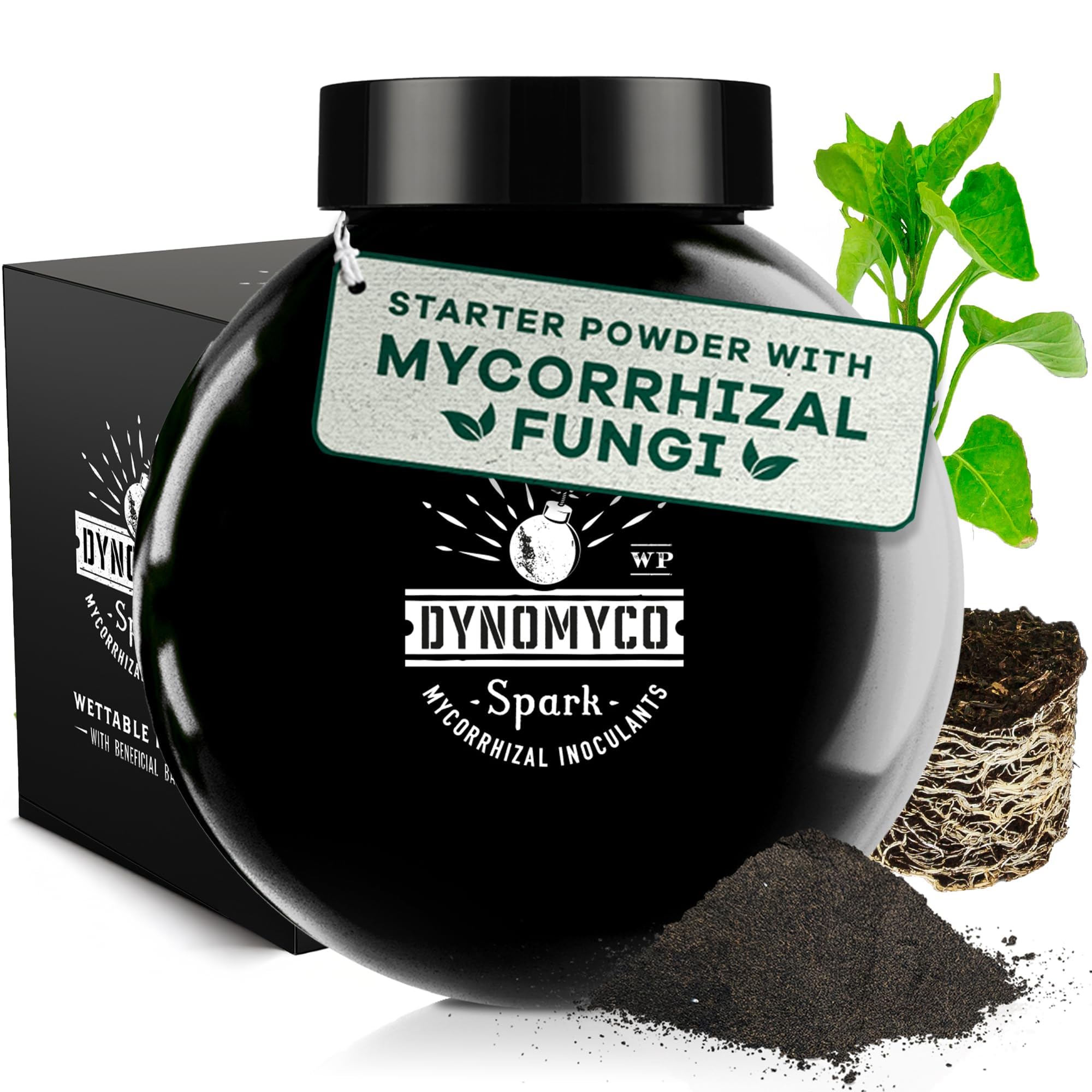 DYNOMYCO Spark WP Mycorrhizal Fungi, 6oz Wettable Powder – 3-In-1 Root Enhancer Amplifies Nutrient Uptake & Yield – Treats 38 Plants, Indoor/Outdoor Bio-Stimulant – Dissolves Fast in Seed Starter Soil