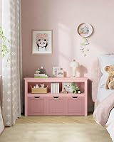 VASAGLE Toy Storage Unit Candy Pink 3 Drawers Wardrobe with Wheels 60 cm view 2